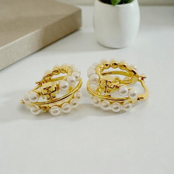 Tory Burch Kira 18K-Gold-Plated & Imitation Pearl Earrings. One pearl is missing - Picture 3 of 3